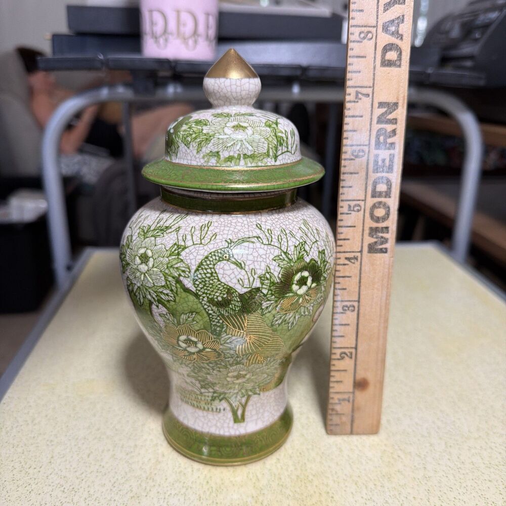 Japanese Kutani Style Temple Lidded Jar – Peacock, Birds & Florals Accent